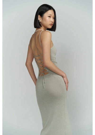 Mai Collection Mai Studios Co. Cintia Sırt Dekolteli Gri Triko Elbise Gri