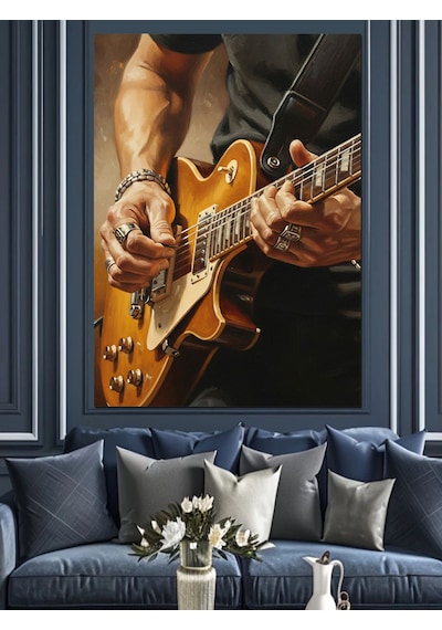 Ahşap Tablo Gitar Çalan Adam Eller