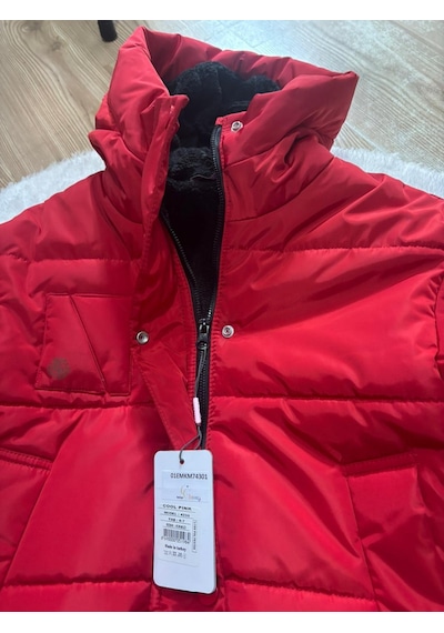 Cg Kids Kırmızı Yandan Cepli Fermuar Çıtçıt İçi Kürklü Şapkalı Unisex Mont Kırmızı