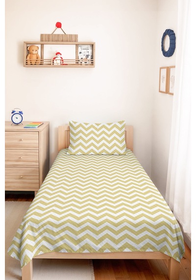 Hardal Zigzag Geometrik Genç Odası Tek Kişilik Pike Takımı - Modern 160x220 Cm Kapitone Yatak Örtüsü Ahenkli Çiy Anısı