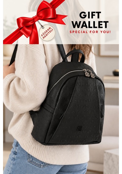 4040 Siyah Cuzdanli Orijinal Just Polo Kadin 9 Bolmeli Orta Boy Sirt Cantasi 31x29 Cm Siyah Düz