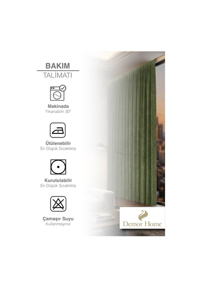 Br Demor Home 1/2 Sık Pile Tatlı Yeşil Kadife Dokulu Fon Perde Ütü İstemez En Çok Satılan