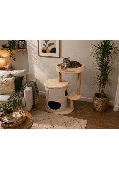 Zen Modern Kedi Evi Tırmalama Direkli Konforlu Kedi Yuvası
