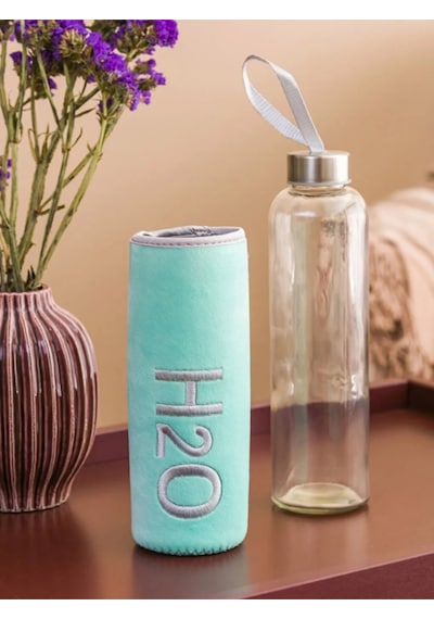 H2o Peluş Kılıflı Cam Matara 600 Ml Turkuaz