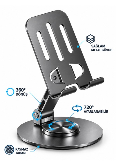 Alüminyum Metal 360 Ayarlanabilir Telefon Ve Tablet Standı Masaüstü Tutucu
