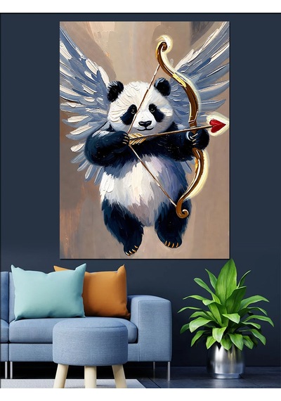 Ahşap Tablo Komik Panda Ok Atıyor İnsan Figürlü Tablolar