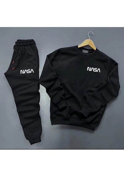 Tarzsokak Nasa Dijital Baskılı Kışlık Unisex Eşofman Takımı Siyah