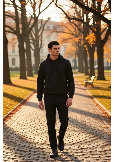 Benerly Erkek Kapüşonlu Standart Kol Regular Kalıp Sweatshirt Fonksiyonel siyah
