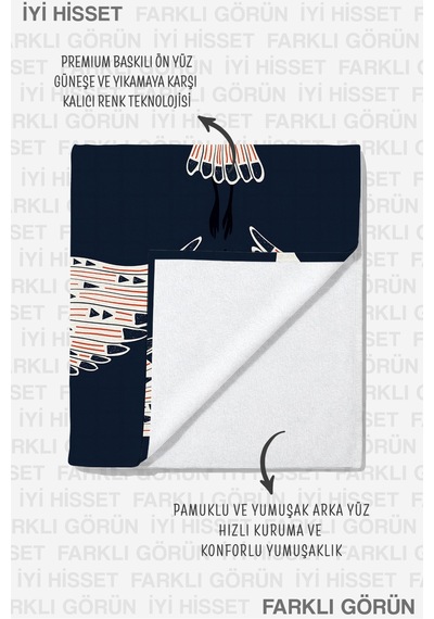 Turna Kuşu Lacivert Plaj Havlusu - Modern Marine Beyaz Kırmızı Hızlı Kuruyan Mikrofiber Havlu Donuk Melisa