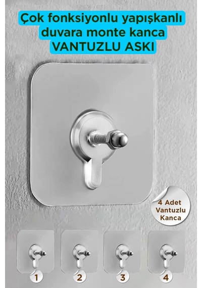 4 Adet Süper Güçlü Yapışkanlı Askı Yapışkanlı Çerçeve Raf Vidası Metal Beyaz Tr Diğer
