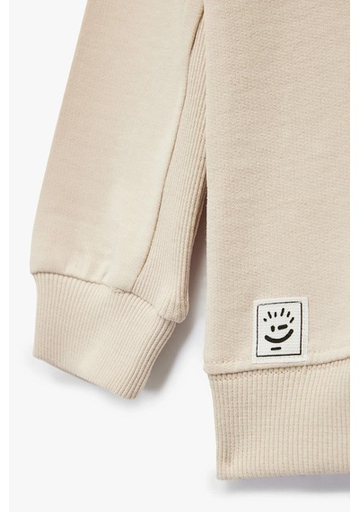 Koton Erkek Bebek Pamuklu Şardonlu Uzun Kollu Bisiklet Yaka Sweatshirt Ekru
