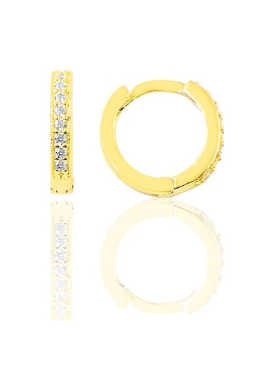 Gümüş Altın Yaldızlı Zirkon Taşlı 12 Mm Halka Küpe N11.35165