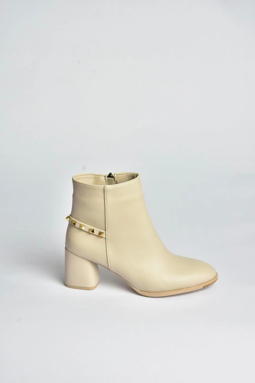Fox Shoes V848241409 Bej Kalın Topuklu Kadın Bot Bej-suni Deri