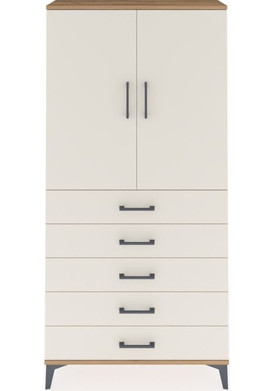Arges Dolap Tek Raflı 5 Çekmeceli Tek Askılı 88x30x182 Çam-ay... Çam