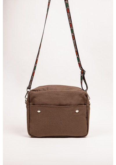 Fabric Craft Bag Çapraz Askılı Kadın Kumaş Fermuarlı 27x24 Cm Kahverengi