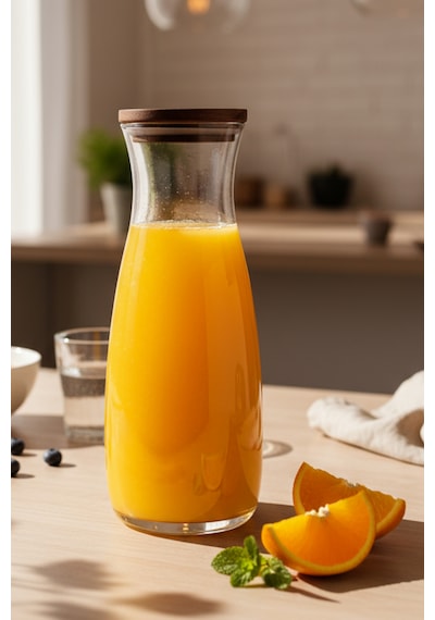 Snippy Nur - Ahşap Kapaklı Cam Sürahi Karaf 1180 Ml