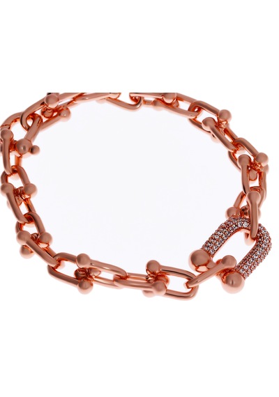 Kadın Taşlı U Model Zincir Çelik Bileklik Rose Gold