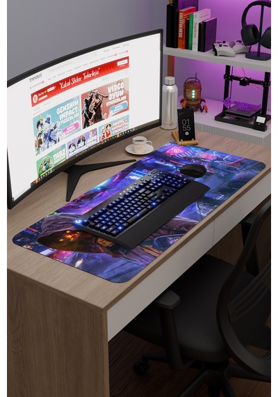 Dijital Cyberpunk Adam Kadın V4 90x40 Xxl Gaming Kauçuk Kaymaz Taban Mouse Pad Fare Altlığı