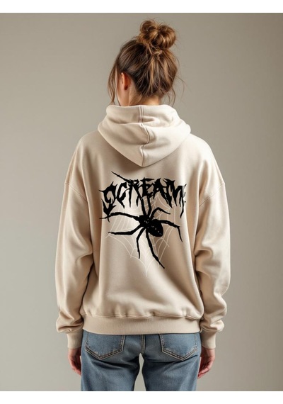 Uyguntarz Scream Baskılı Oversize Sweatshirt Bej