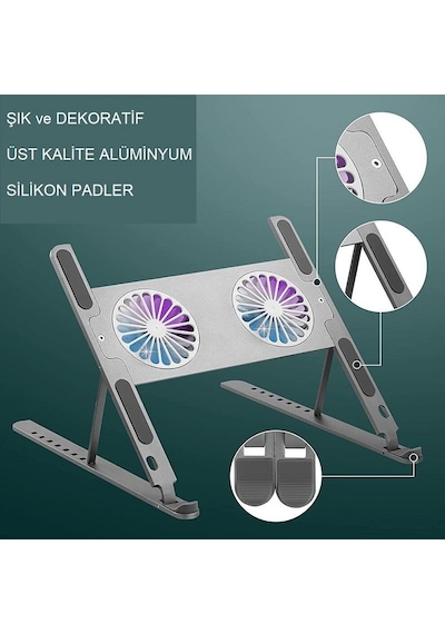 UpWay Katlanabilir Alüminyum Turbo Fanlı Apple Uyumlu MacBook Laptop Soğutucu