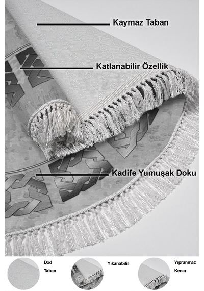 Dekoreko Kaymaz Taban Djt Salon Halısı Trend Saçaklı Yuvarlak Modern 691m gri