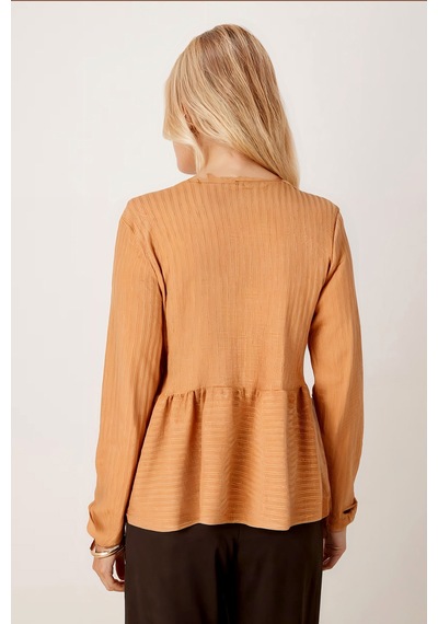 Armonika Kadın Camel V Yaka Yumuşak Dokulu Önü Bağlamalı Kolları Lastikli Triko Hırka Arm-26k001010