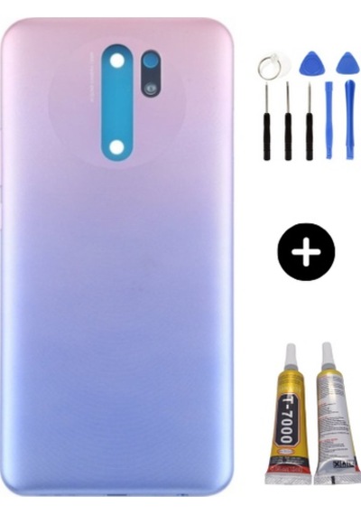 Redmi 9 Uyumlu Full Kasa Arka Pil Kapağı Mor + Montaj Seti Çok Renkli