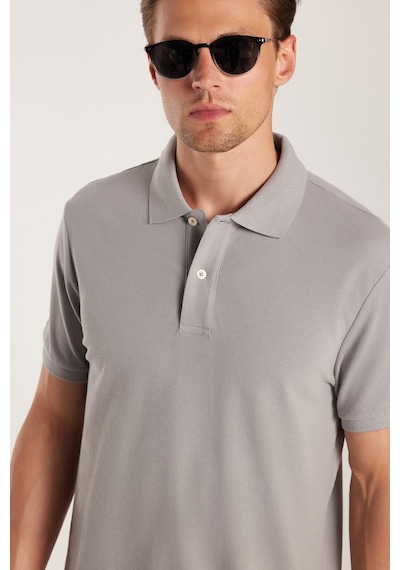 Tudors Erkek Slim Fit Dar Kesim %100 Pamuk Gri Polo Yaka Tişört-32790 Gri