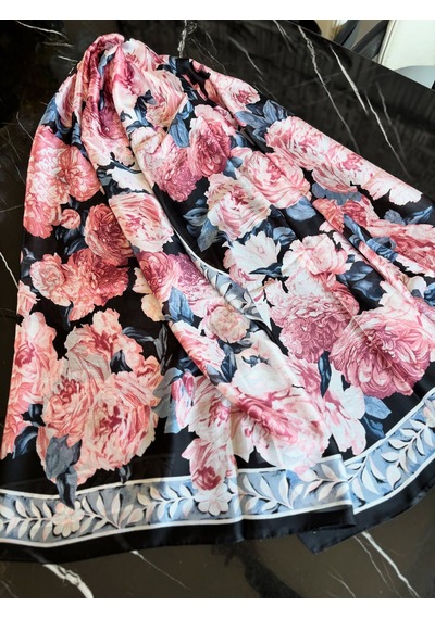 Miorel Scarfs Soft Gül Desen Vual İpek Şal Fular Silk Scarfs Shawl Hijab Pembe