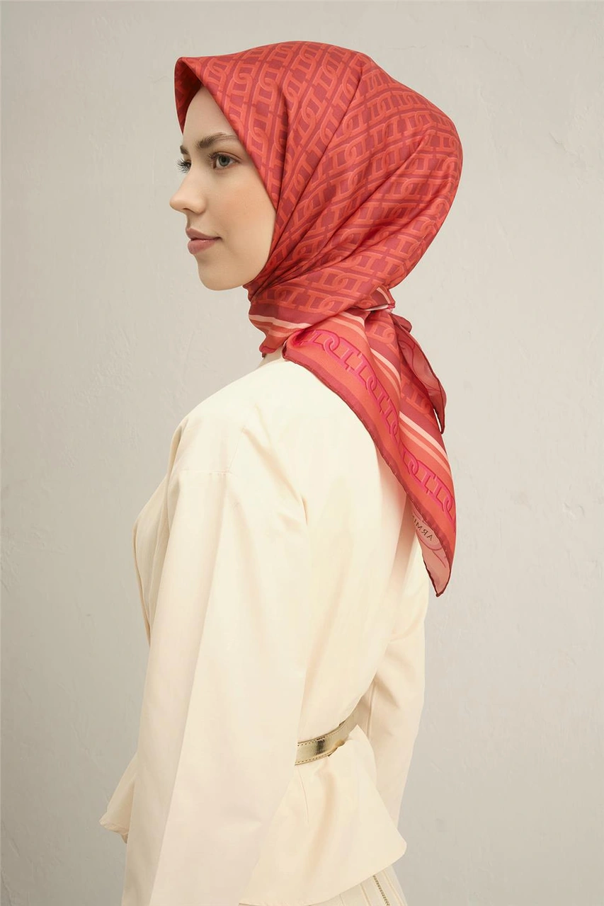 Armine Klasik Desenli Saf İpek Sura Eşarp 9301d 04 Kırmızı
