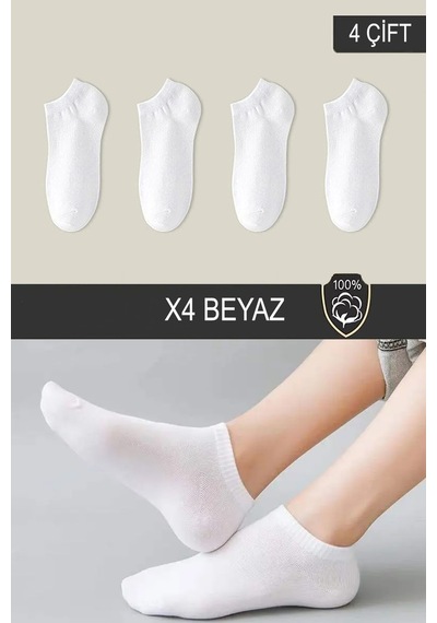 Esinti Renkli Pamuk Erkek Kadın Patik Çorap Kısa Spor Koşu Çorabı 4 Çift Beyaz - Siyah