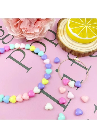 20 Gr 100 Adet Şeker Rengi Akrilik Kalp Boncuklar Renkli Karışık Plastik Pastel Boncuklar Ara Boncuk Kalp Şekilli Kolye Bilezik İçin