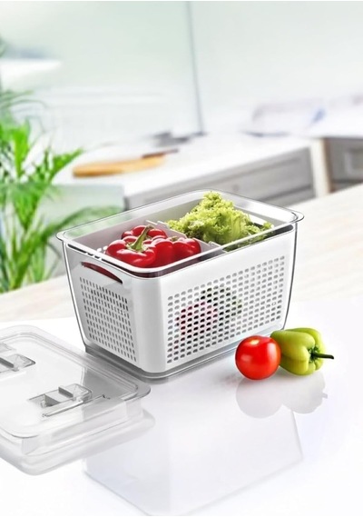 Beyaz 2'li 2,5 Litre Süzgeçli Bölmeli Organizer Buzdolabı Hava Geçirmez Saklama Kabı Diğer