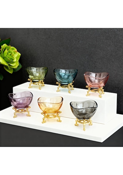 Çnr Home Collection 6 Lı Lüks Kahve Yanı Renkli Mini Lokumluk - Şekerlik - Sosluk - Reçellik - Şekerlik - Kase Çok Renkli