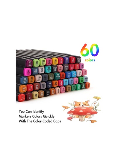 60 Parça Çift Uçlu Boya Kalemi Seti - Premium Kaliteli Akıtma Yapmayan Boya Kalemleri, Kurumaya Dayanıklı, Taşım Genel
