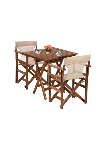 Yönetmen Katlanır Ahşap Bahçe Balkon Seti: 60x80 Masa +2 Sandalye Yönetmen Katlanır Ahşap Bahçe Balkon Seti: 60x80 Masa +2 Sandalye