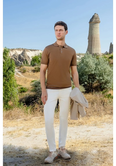 Morven Erkek Trend Polo Yaka Dynamic Fit T-shirt 18030 Camel