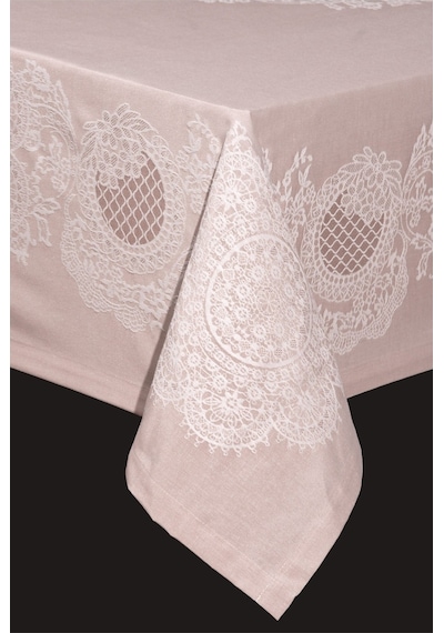 Pano Lace Pamuklu Masa Örtüsü 8 Kişilik 150x220 Cm Masa Örtüsü Pudra