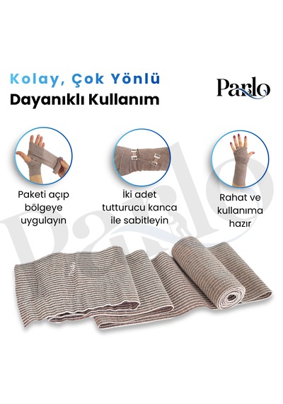 Parlo Elastik Bandaj 3 Lü Set 10-15-20 Cm %300 Esnek, 4,5 M Ye Kadar Uzayan, Metal Kancalı Destek Sargı Seti