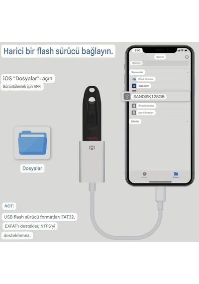 E-kervan Apple Uyumlu iPhone Lightning To Usb Çevirici Dönüştürücü Tak Ve Çalıştır 1 Adet