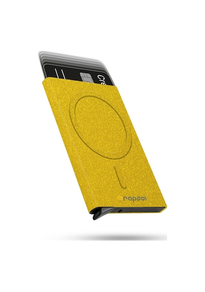 Wrapsol Magsafe Mekanizmalı Kartlık Rfid Korumalı Alüminyum Otomatik Kredi Kartlık Renkli Parlak Saks Mavi Simli Sarı Simli Sarı