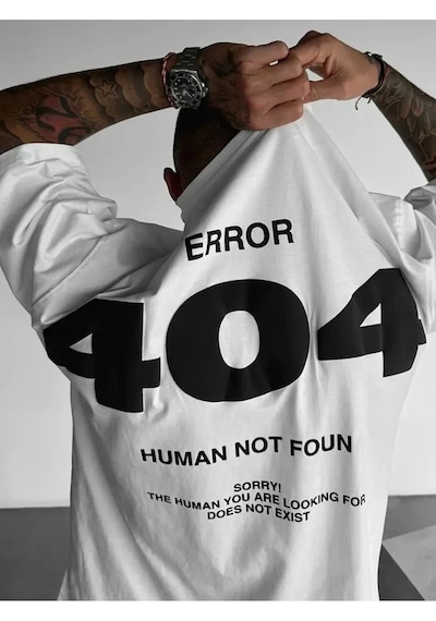 Startmore Startmore Unisex Error 404 Not Foun Baskılı Oversize %100 Pamuk Beyaz
