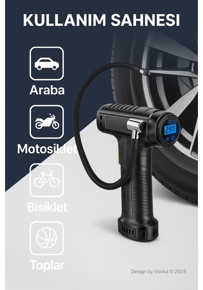 Şarjlı Dijital Hava Kompresörü 150 Psı Lcd Ekran, Led Işık, Type-c, 3600 Mah Araba Lastik