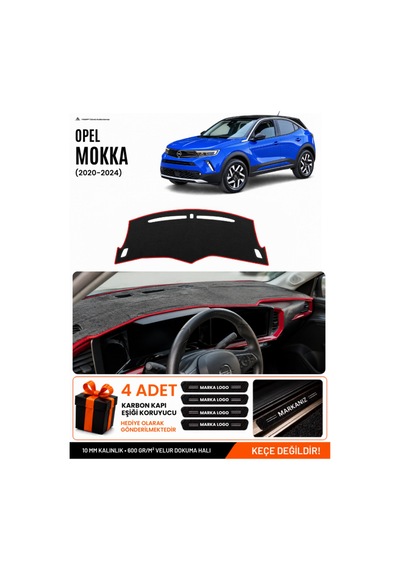 Opel Mokka 2020-2025 Uyumlu Torpido Koruma, Torpido Örtüsü, Torpido Kılıfı - Siyah-kırmızı - Op023