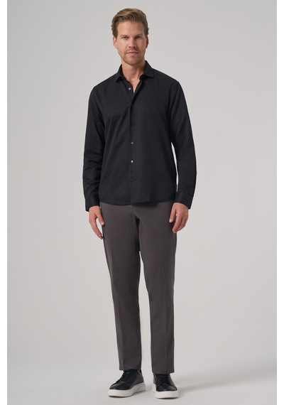 Morven Erkek Siyah Trend Slim Fit İtalyan Yaka Gömlek 25mc004068001 Siyah Siyah