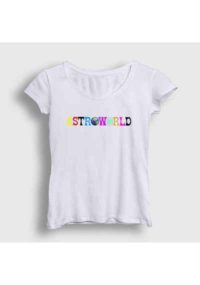 Presmono Kadın Astroworld Travis Scott T-shirt Beyaz