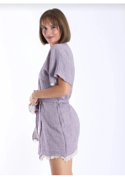 Trendol Fashıon Life Kimono - Peştemal Kimono - Müslin Kimono - Selimiye Açık Mor
