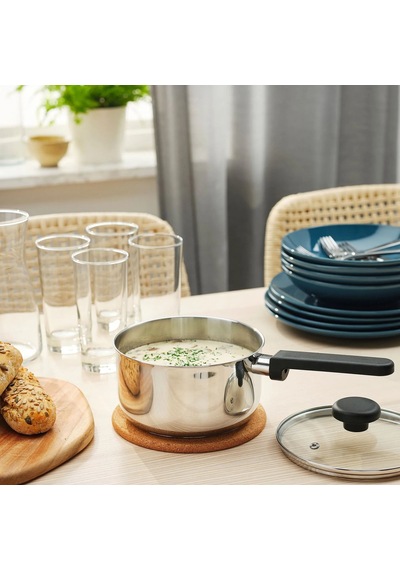 Ikea Mıddagsmat Kapaklı Tencere 2 L 18 Cm Krom - Siyah 2 Parça Gümüş - Siyah