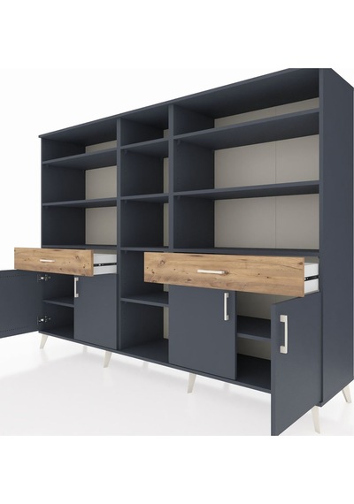 Hyperion Dolap 12 Raflı 2 Çekmeceli 4 Kapaklı 220x44x163 Antrasit Antrasit-antrasit/çam Hyperion Dolap 12 Raflı 2 Çekmeceli 4 Kapaklı 220x44x163 Antrasit Antrasit-antrasit/çam