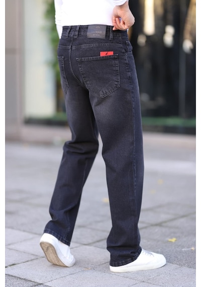 Blayn Jeans Erkek Antrasit Baggy Kot Pantolon - Geniş Kalıp Günlük Rahat Denim Jean